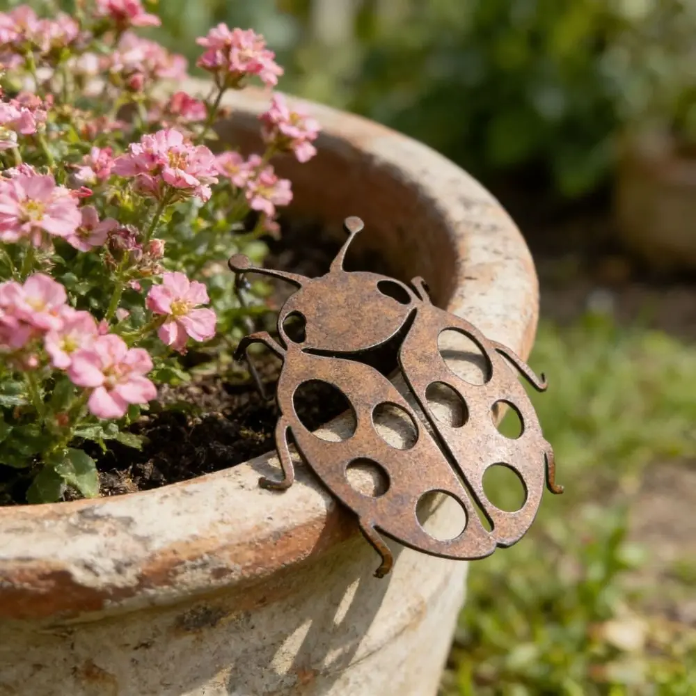 New Rustic Style Ladybug Statue Ornament Metal Metal Ladybug Ornament Sculpture Outdoor Garden Decor Patio