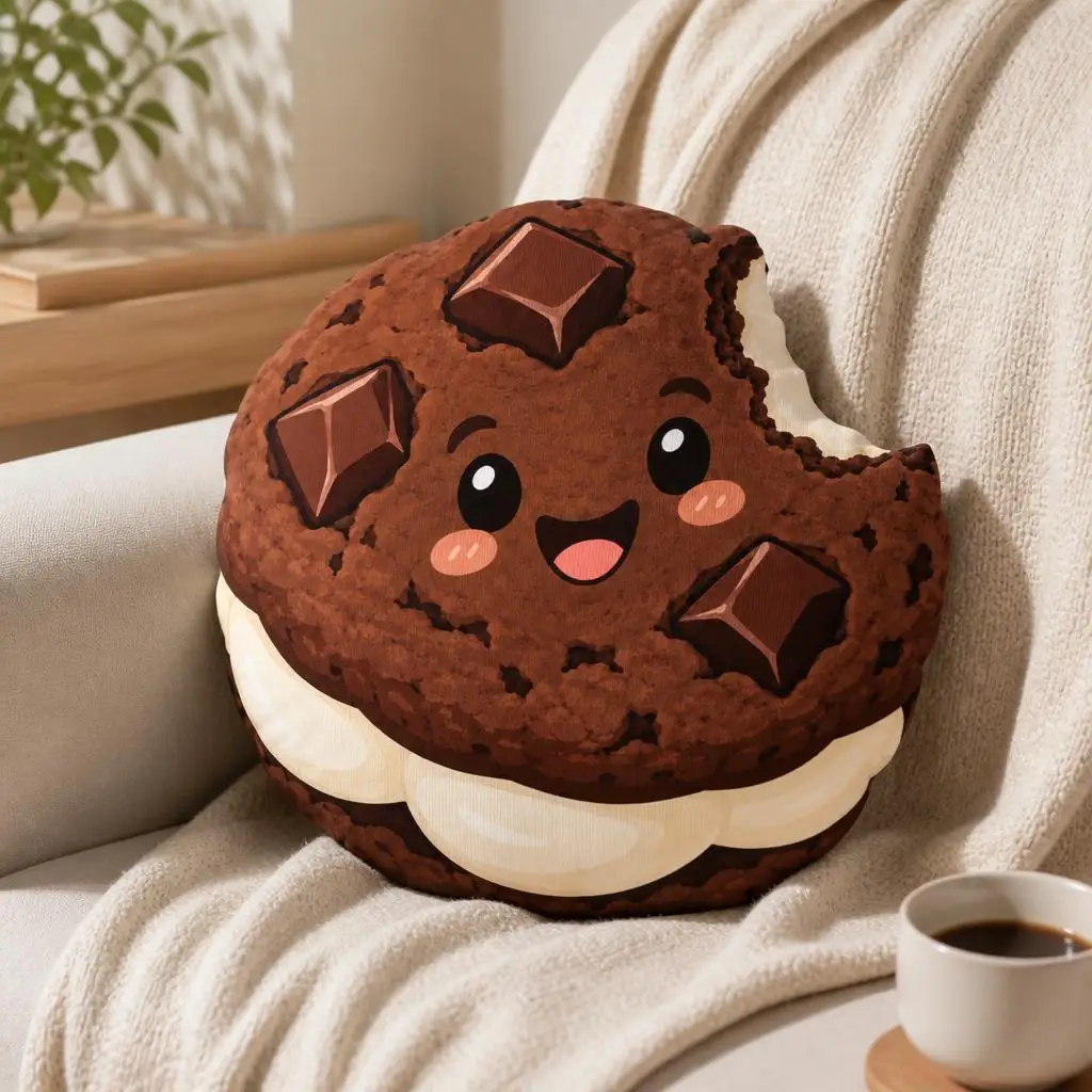 Cute Chocolate Chip Cookie Ice Cream Sandwich Plush Pillow Kawaii Dessert Cushion Stuffed Throw Pillow Sofa Home Decor Gift