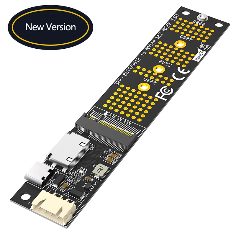 

M.2 NVME M Key to SFF-8611 Riser Type C Power Supply NVME SSD Adapter + SATA to 4Pin Power Cable for 2230 2242 2260 2280 M.2 SSD