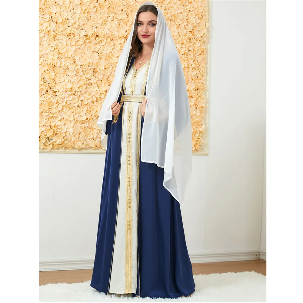 عباءات نسائية أنيقة مطرزة مفتوحة من قطعتين، فستان ماكسي لرمضان، كيمونو، قفطان، أزياء دبي الإسلامية المغربية لحفلات العيد