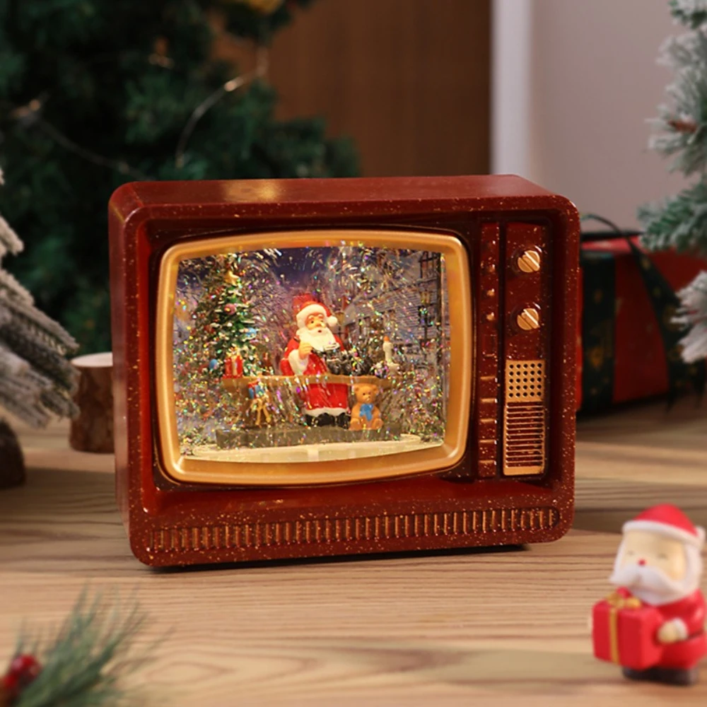 

Christmas Gifts Glowing Snow Santa Claus Wind Lamp Retro TV Desk Old Man Christmas Tree Deer Decoration Crafts Small Night Light