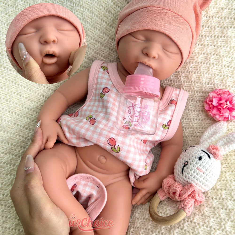 

45cm Asleep Open Mouth Girl Washable Silicone Reborn Baby Realistic and Durable Practice Dolls for Learning Newborn Posing