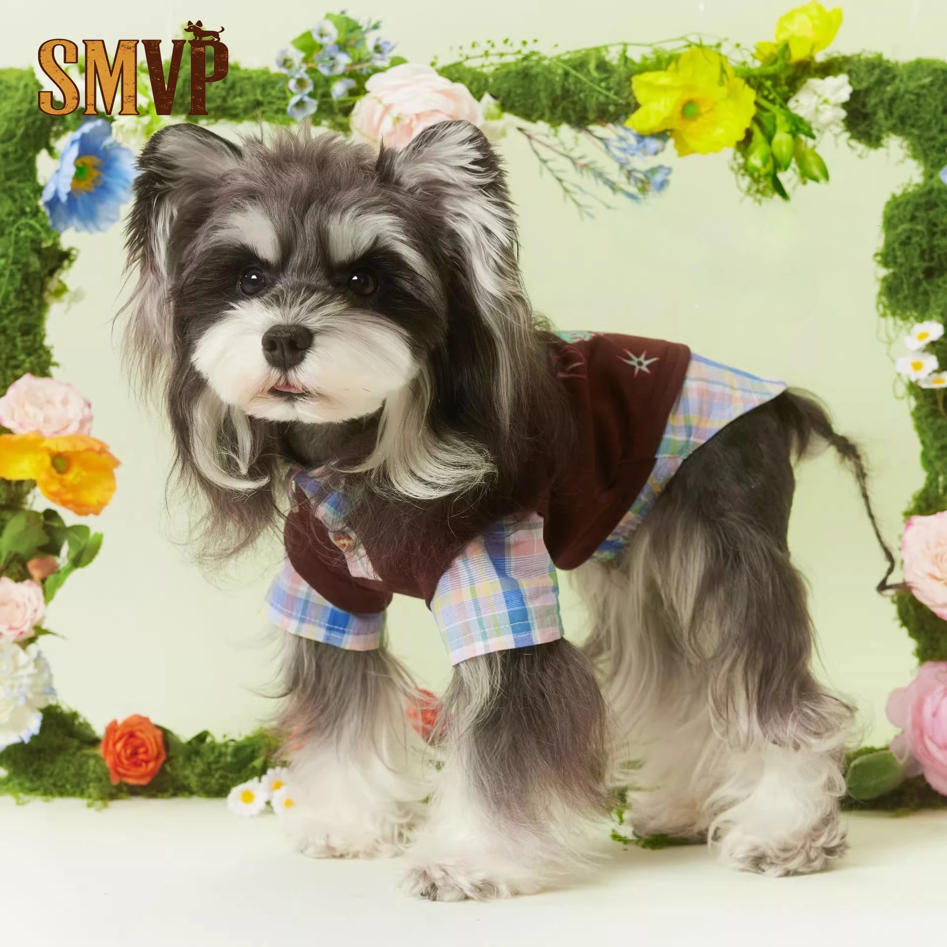 Spring and Summer Breathable Retro Fake Two Piece Cartoon Print Two Legged Clothes Suitable for Pets Kittens Small Dogs Clothes