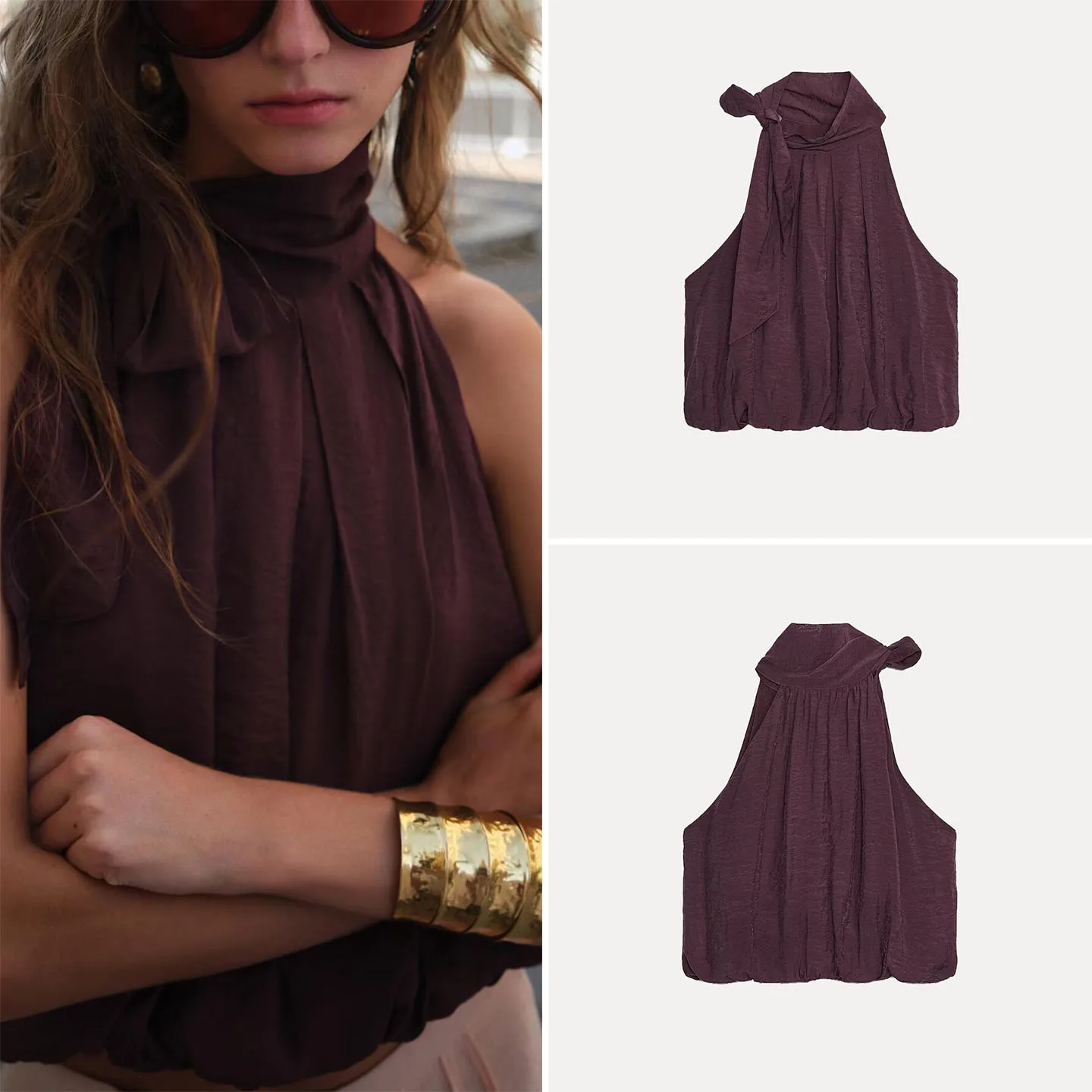 Ele Knot Decorated Puffy Top Women's Faion Autumn 2025 New Sle Casual Wear Chinese Brand Z Dr