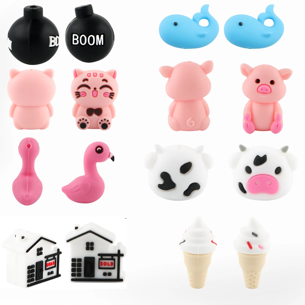 5Pcs 3D New Focal Silicone Beads For Jewelry Making DIY Beaded Pen Keychain Necklace Bracelet Accessories