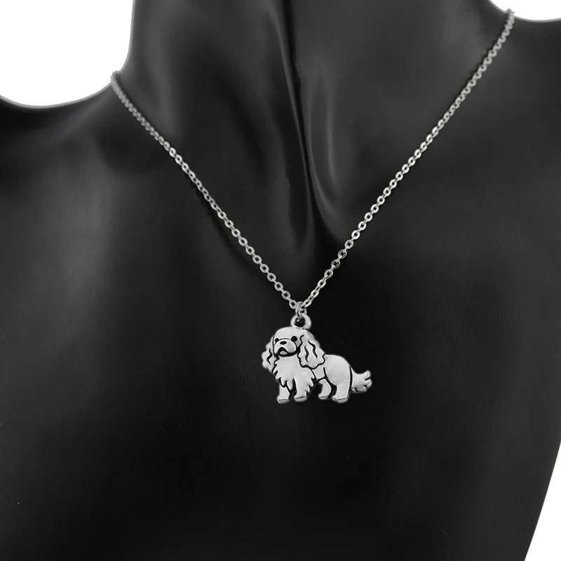 Cute Cartoon Cavalier King Charles Spaniel & English Toy Spaniel Dog Pet Charms Pendant Necklaces Stainless Steel Chain Gift