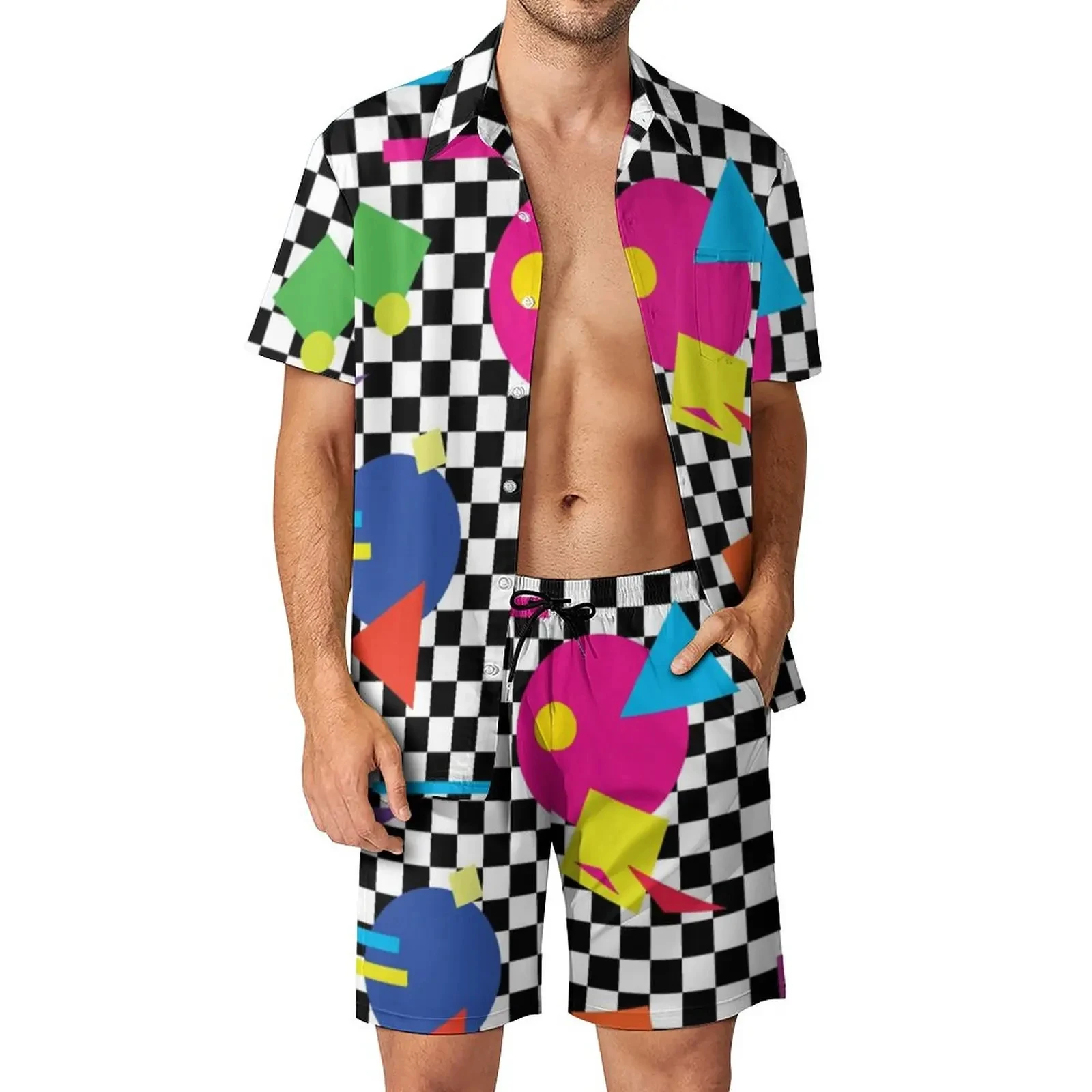 Memphis Pattern Shirt Sets 3D Printed Men Casual Fashion Short Sleeves Shirts Oversized Beach Shorts Hawaiian  Suits Clothes