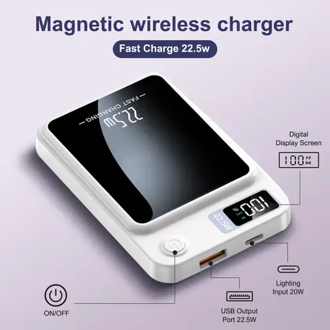 5000mAh Magnetisk Powerbank Trådlös Laddare Bärbar Snabb 22.5W Ultra Med Typ-C Kabel För iPhone 16/15/14/13/12 Alla Serier 8 best sales mini-powerbank 5000mAh - №8