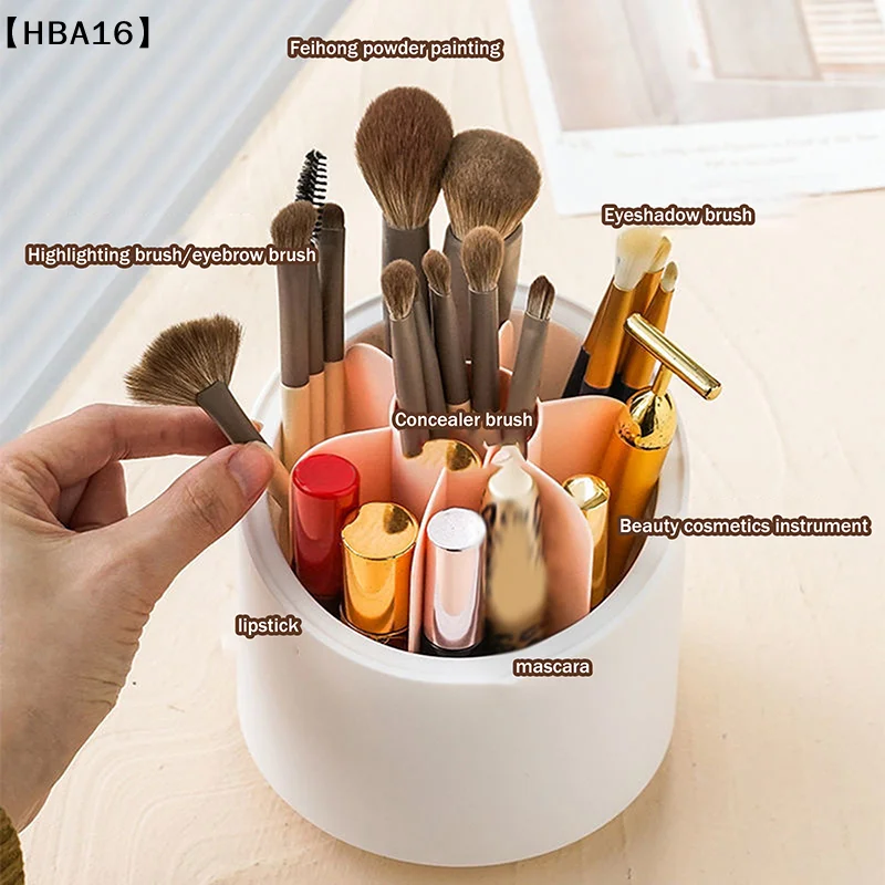 〔HBA16〕 360° Rotating Makeup Brush Bucket With Dust-proof Cover Cosmetic Storage Box