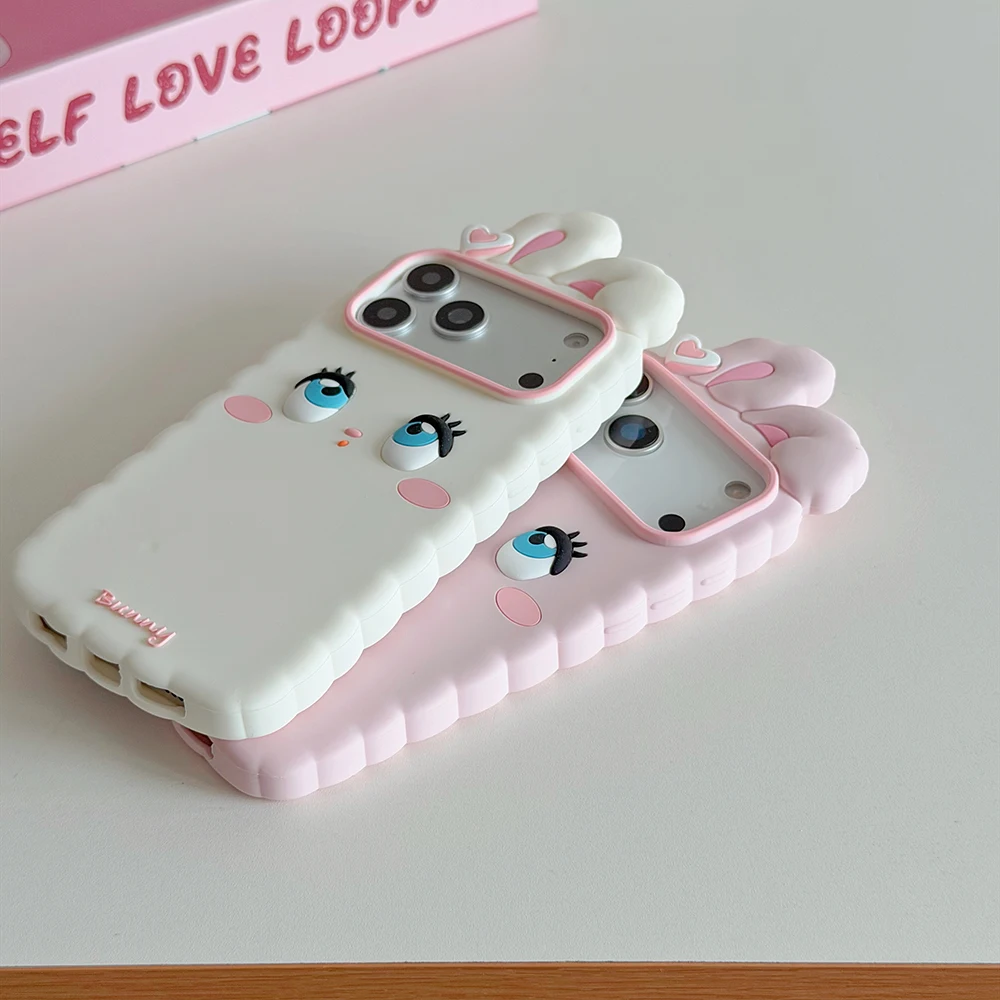 Kawaii 3D Cartoon Hasen-Handyhülle aus weichem Silikon für iPhone 16 17 18 Pro Max, niedliche, stoßfeste Rückseite mit Trageband, Fundas – Detail 8