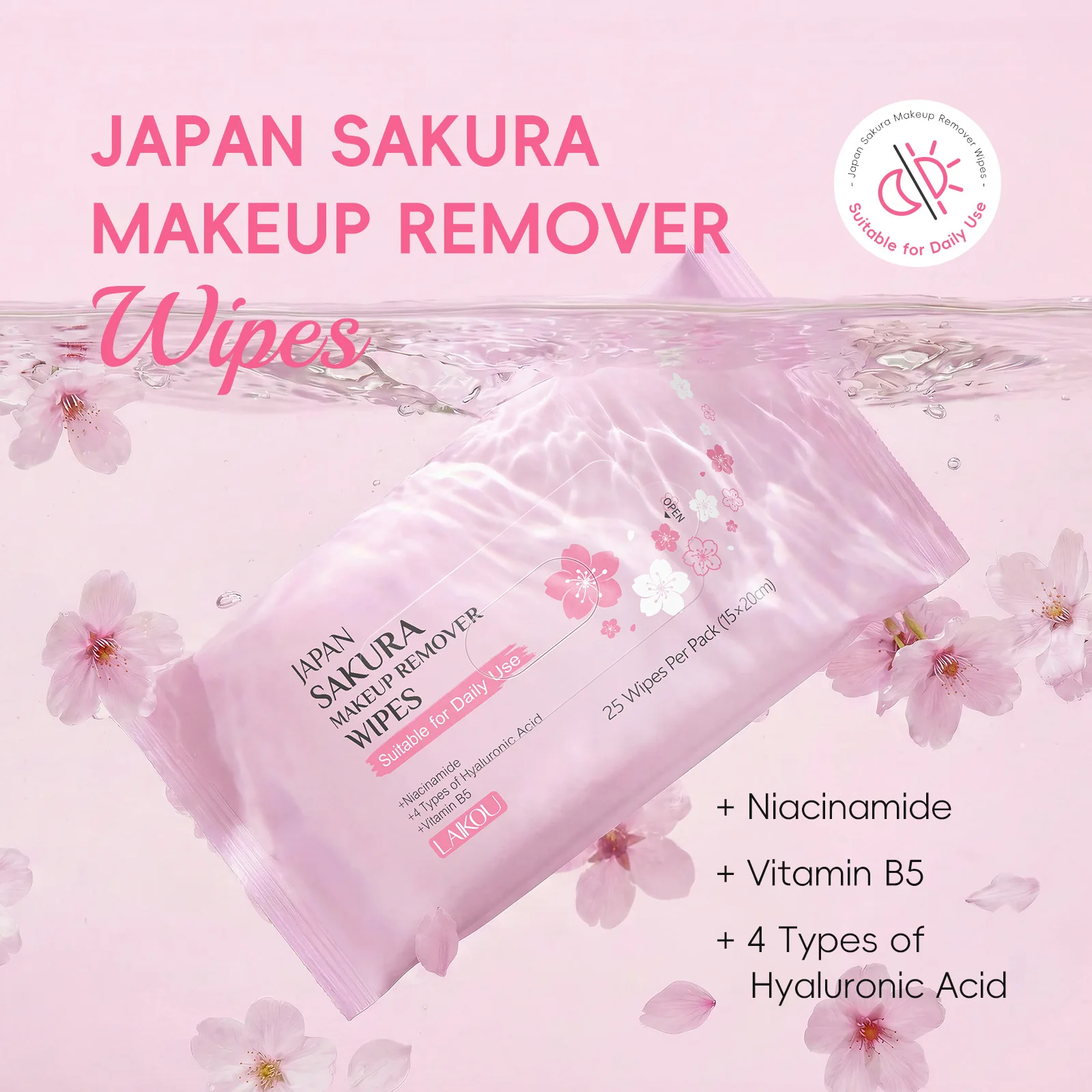 Japanese Sakura Makeup Remover Wipes 25pcs Per Pack Facial Makeup Remover Cleansing Pores