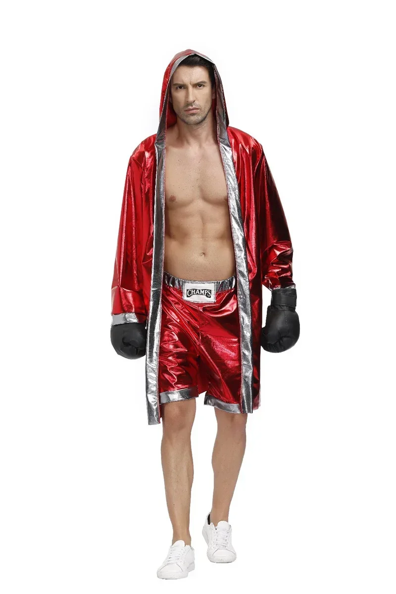 Men Women Cosplay Costume Boxing Robe with Shorts and Tops Adult Hooded Cloak Robe Uniform Couple Boxer Performance Costume