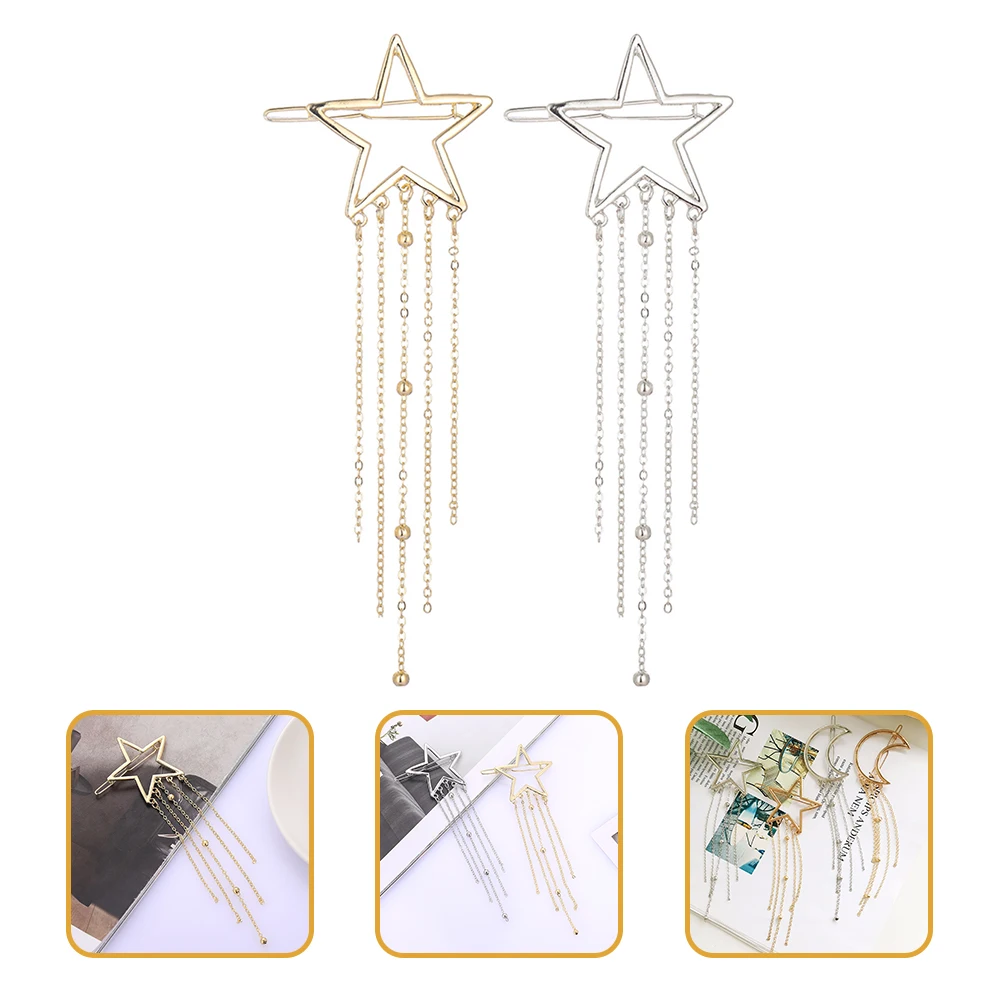 

2Pcs Star Shaped Hair Clip with Tassel Vintage Style Metal Hairpin Strong Hold for Women Party Wear Daily Use