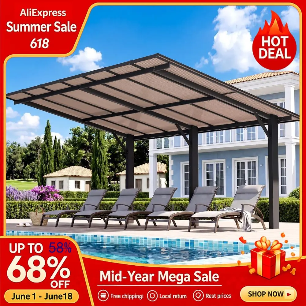 14 x 10 Gazebo, Freestanding Pergola with Roof, Heavy Duty Outdoor Pergolas for Patios, Hard Top Metal WallMounted Pergol Custom