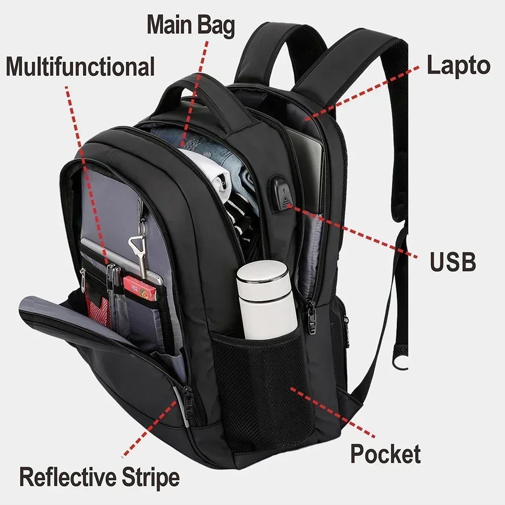 Swiss Men's Laptop Backpack waterproof anti-theft USB Bag, high capacity Fashion School Backpack Travel Backpack Mochil