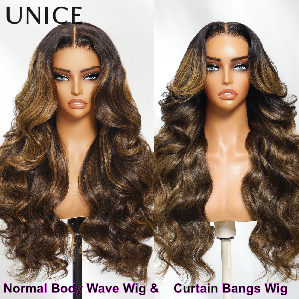 Unice cabelo balayage destaque peruca onda do corpo 7x5 pré corte pré branqueado peruca sem cola cabelo humano pronto para usar ir 150% densidade