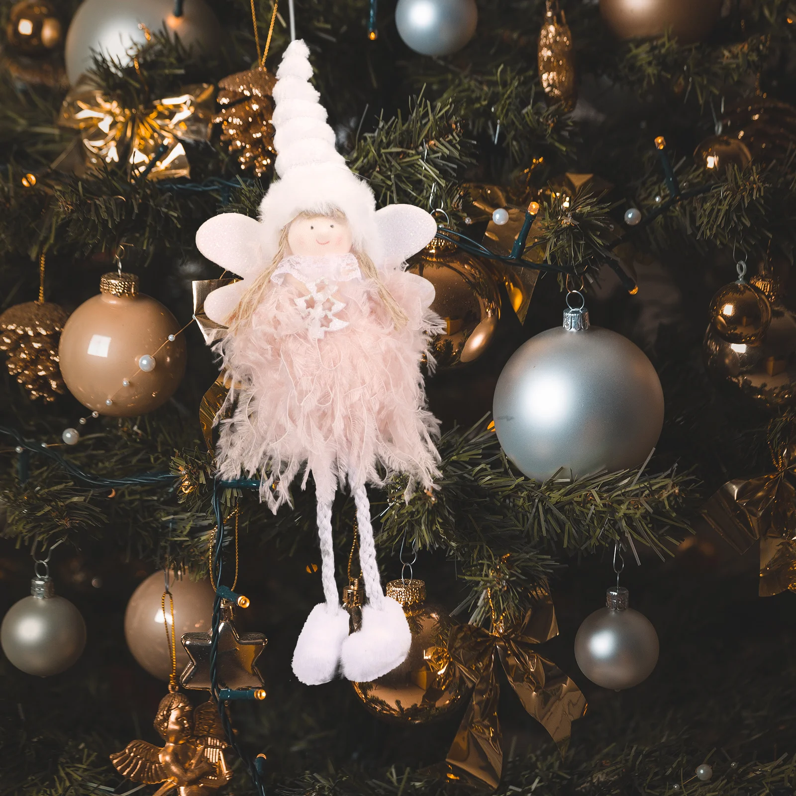 

2 Pcs Christmas Adornment Adorable Supply Angel Girl Ornament Party Pink Lovely Decor Festival Decoration Accessory