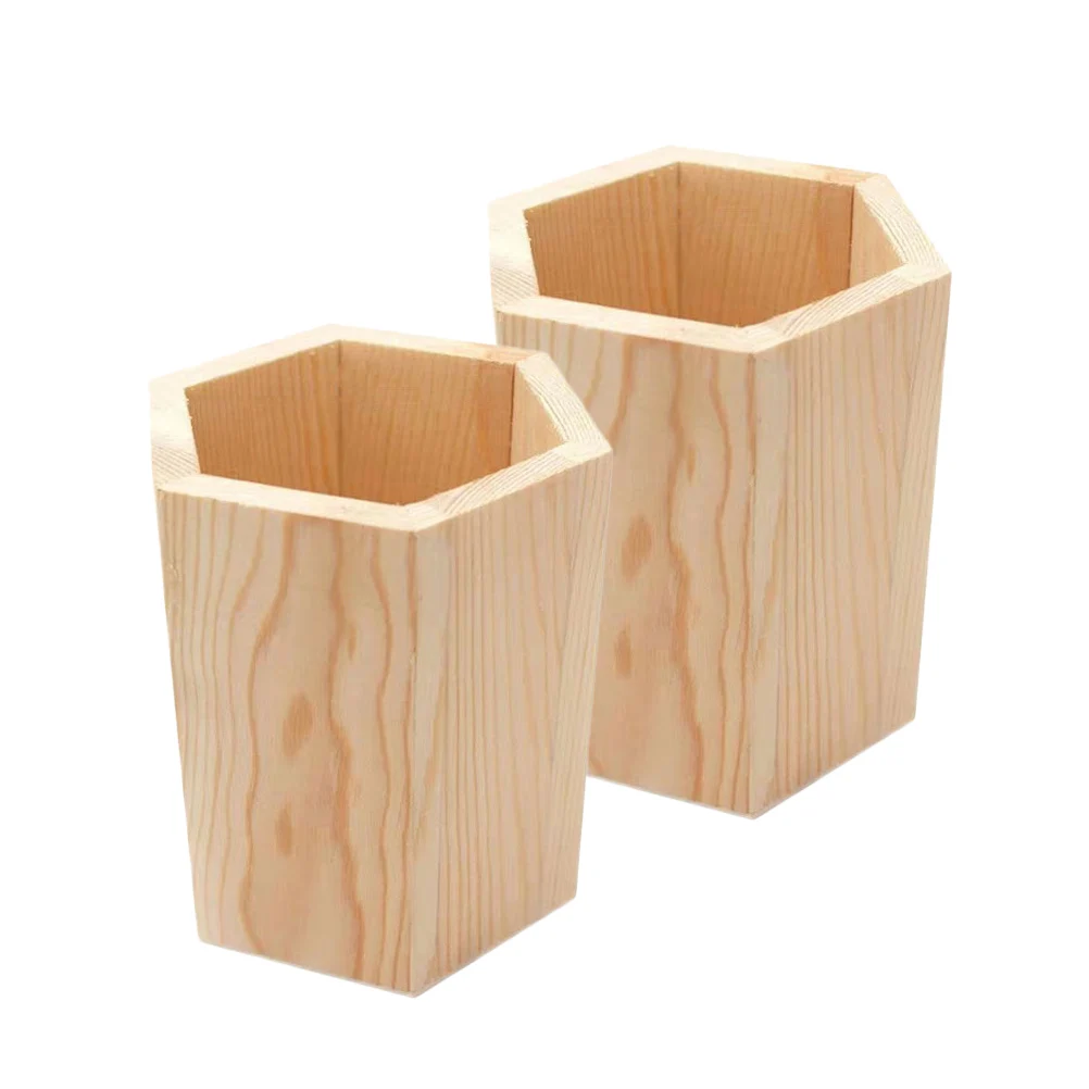

2pcs Wooden Pen Holder Wood Stationery Organizer Desktop Pencil Storage Makeup Brush Container Home Office Desk Succulent