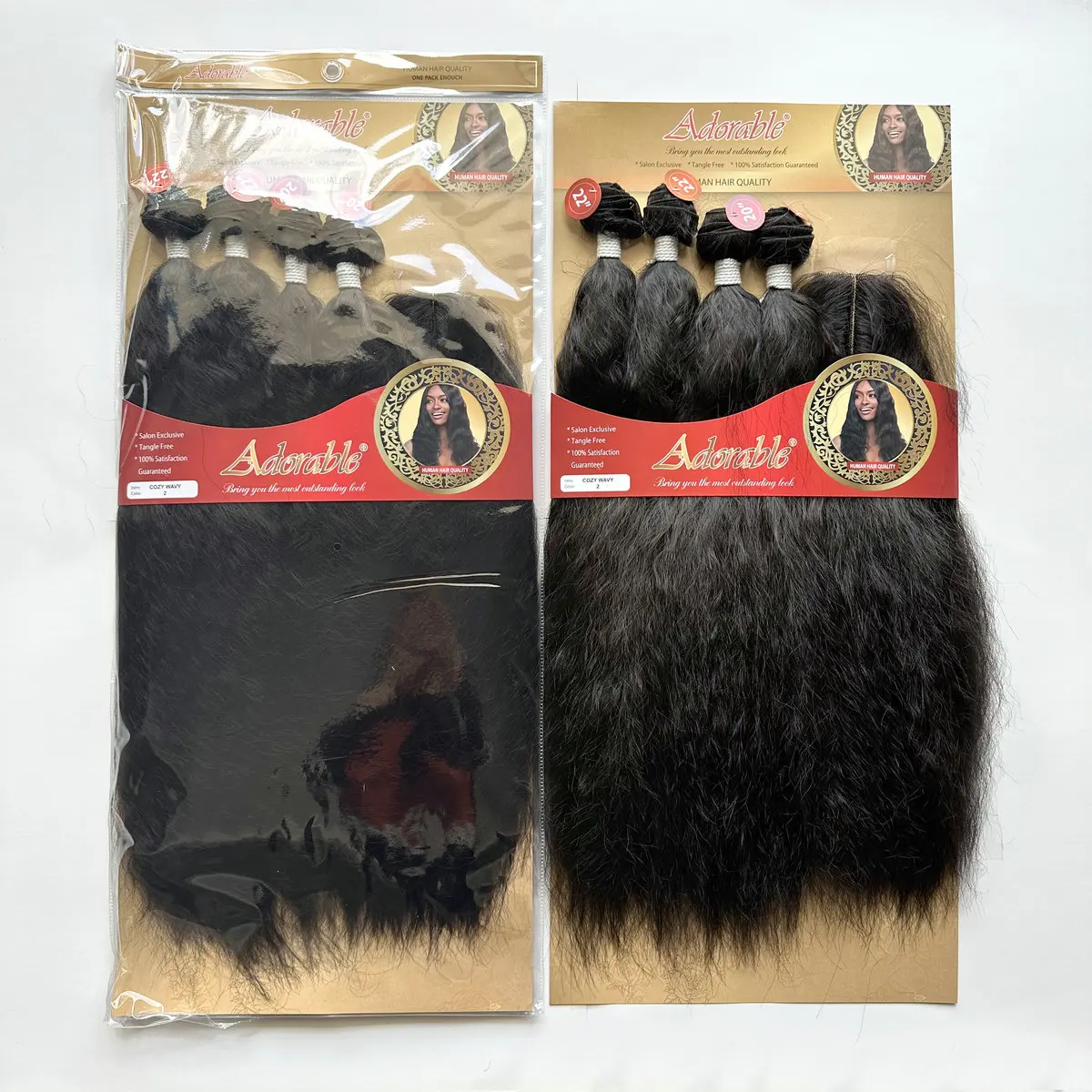 Adorable COZY WAVY 4PCS Package Afro Kinky Straight Packet Synthetic Hair extensions Bundles With 2*4 T Part Lace Closure