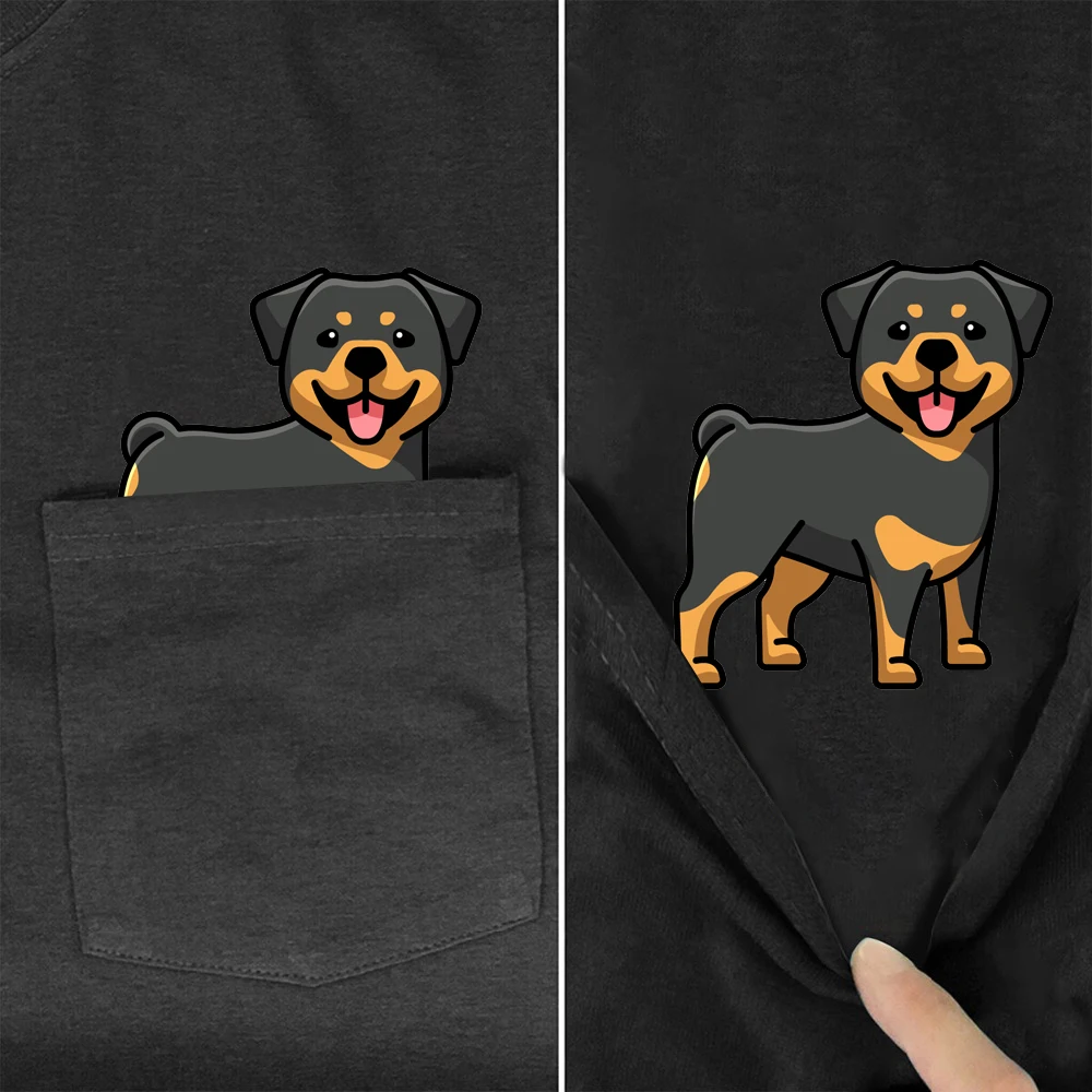 CLOOCL 100% Cotton T-shirts Fashion Cartoon Rottweiler puppy Pocket Tops Hip Hop Tees Summer O-neck Short Sleeve Woman Tshirts