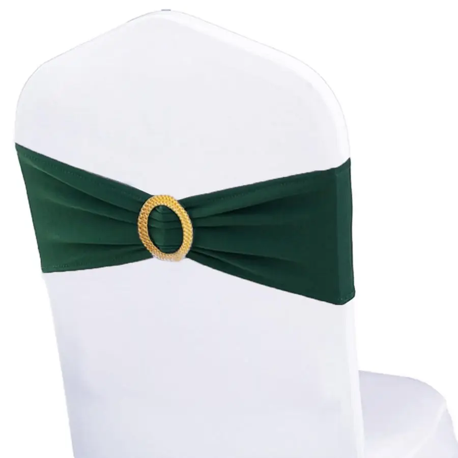 

50 шт. эластичных чехлов для стульев из спандекса цвета хантер-грин с золотыми пряжками, стрейчевые чехлы для стульев для свадеб, вечеринок, детских праздников, декоративные ленты для стульев
