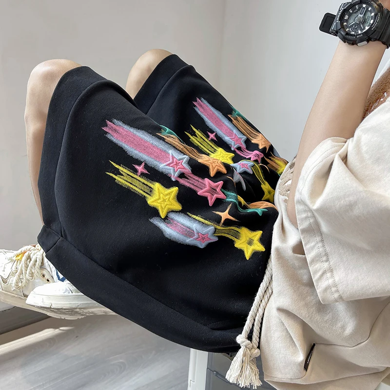 

Summer Sporty Printed Loose Shorts for Boys Foam Waist Corduroy Straight Leg Five-Quarter Pants Trendy Casual Youthwear