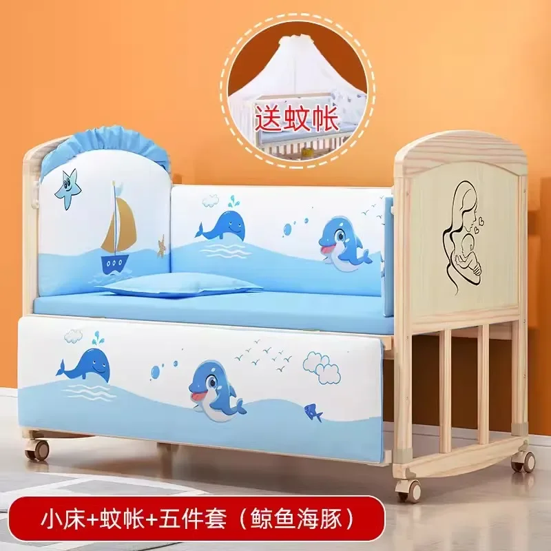 

Baby Crib Movable Newborn Baby Crib Children's Multifunctional Solid Wood Cradle Splicing Large Bed