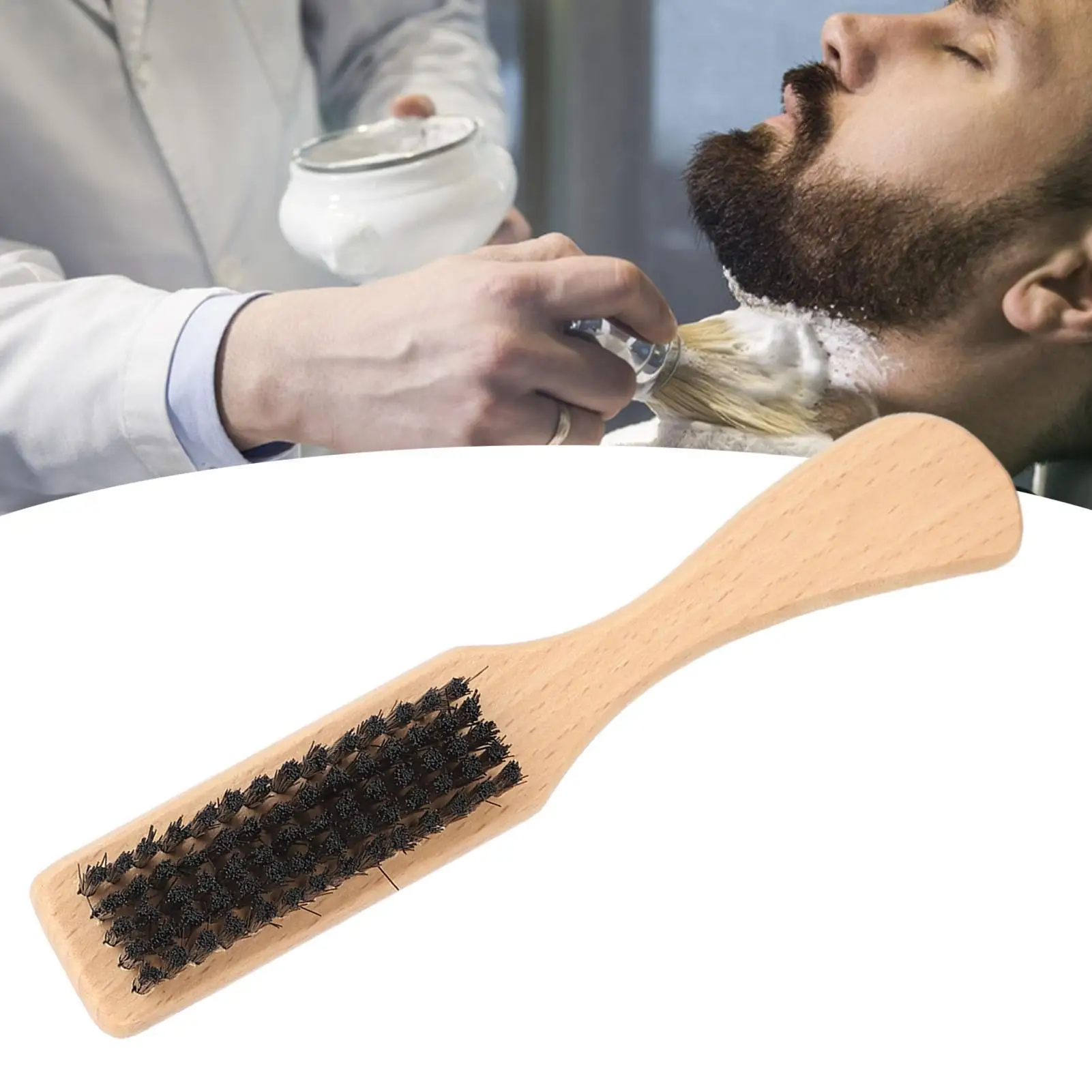 Portable Men’s Beard Brush - Lightweight Ergonomic Boar Bristle Style with Wooden Handle for home & Barber Use