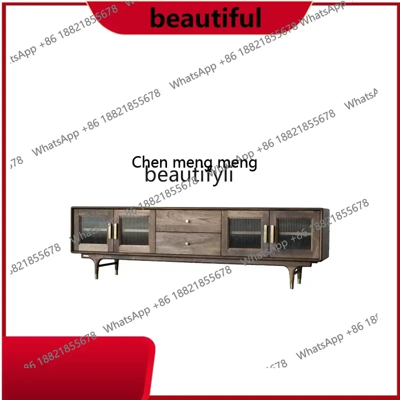 

Nordic Solid Wood Changhong Glass TV Cabinet Simple Modern Copper Foot Cabinet Living Room Storage Audiovisual CabinetHY H