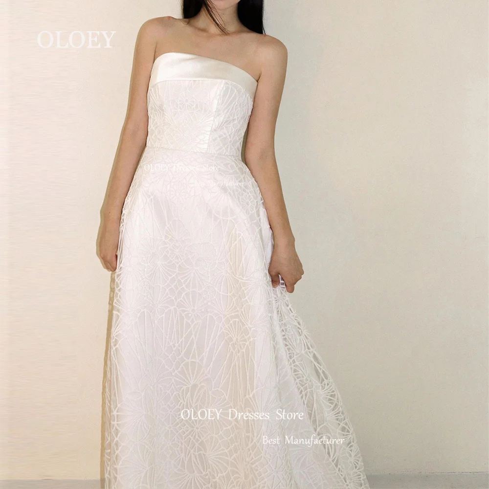 OLOEY-vestido de novia elegante de encaje de marfil, traje de novia sin tirantes, longitud hasta el suelo, hecho a medida