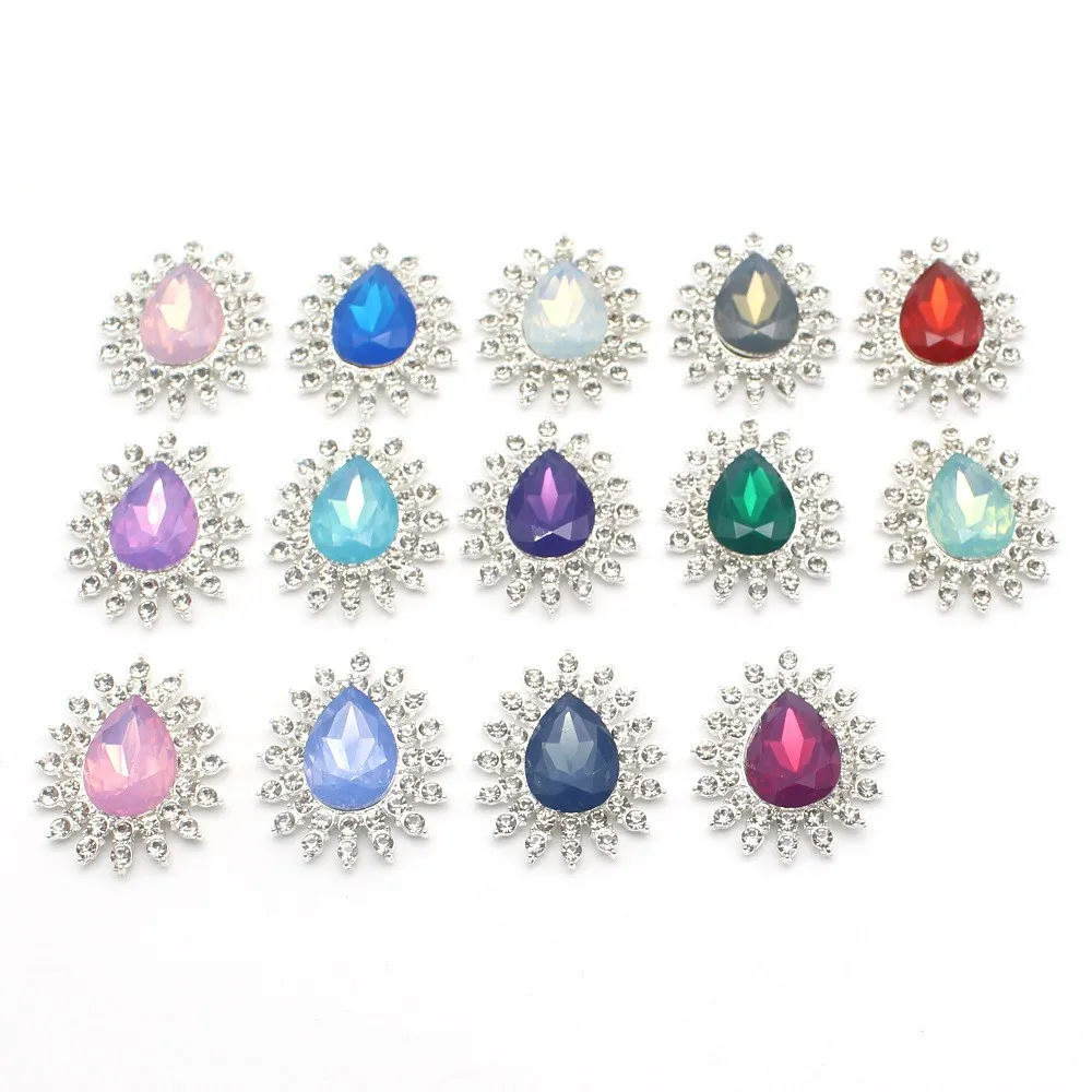 5Pcs alloy water drop shaped diamond resin accessories flower plate water drill button DIY wedding dress gift box accessories