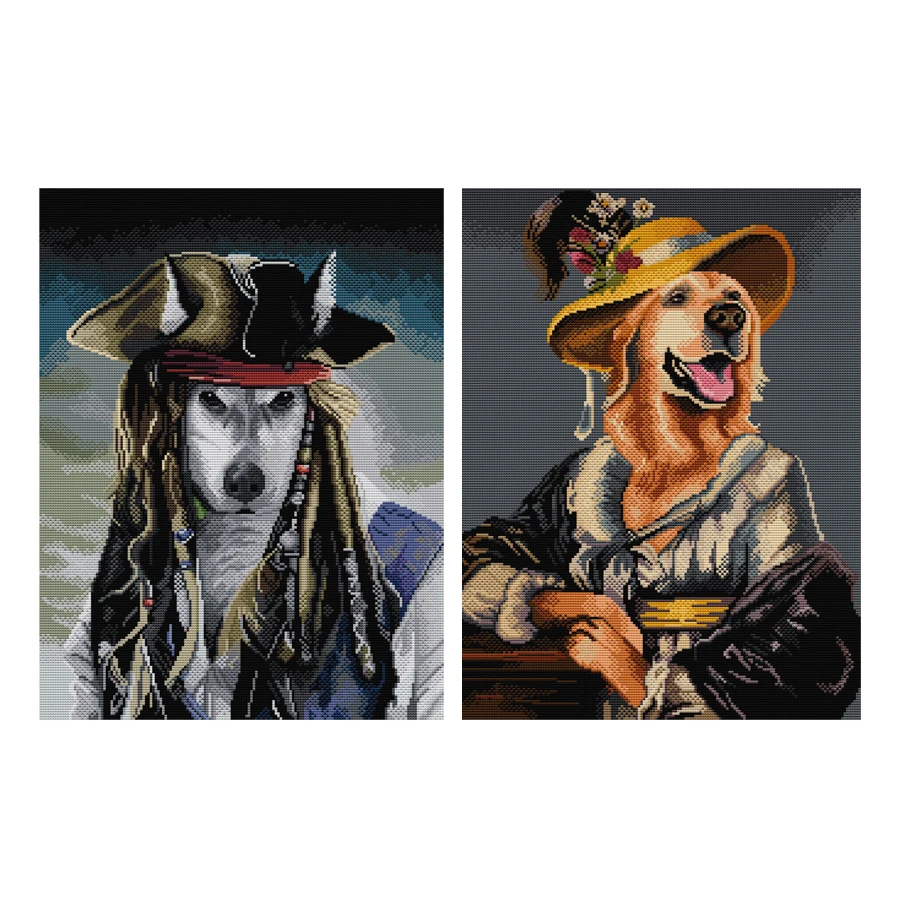 Joy Sunday Cross Stitch Kit Captain Wolf Dame Golden Retriever 11CT 14CT Animal Printed Fabric Cross Stitch Kits Embroidery Kit