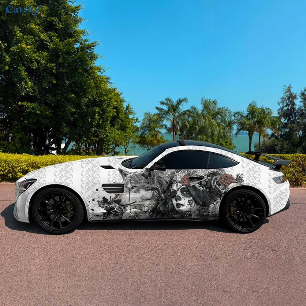 

Наклейки на боковые части автомобиля CATSKY.2pcs.Wolf King Dream Skull Queen | Самоклеящиеся водонепроницаемые и устойчивые к царапинам наклейки из ПВХ, модные