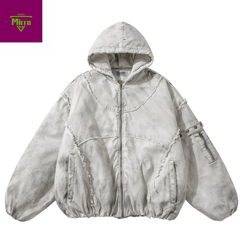 

【Mirrordust】Vintage Men Winter Jackets Thicken Hooded Parkas Coats Streetwear Hip Hop Oversized Padded Jackets Outwear