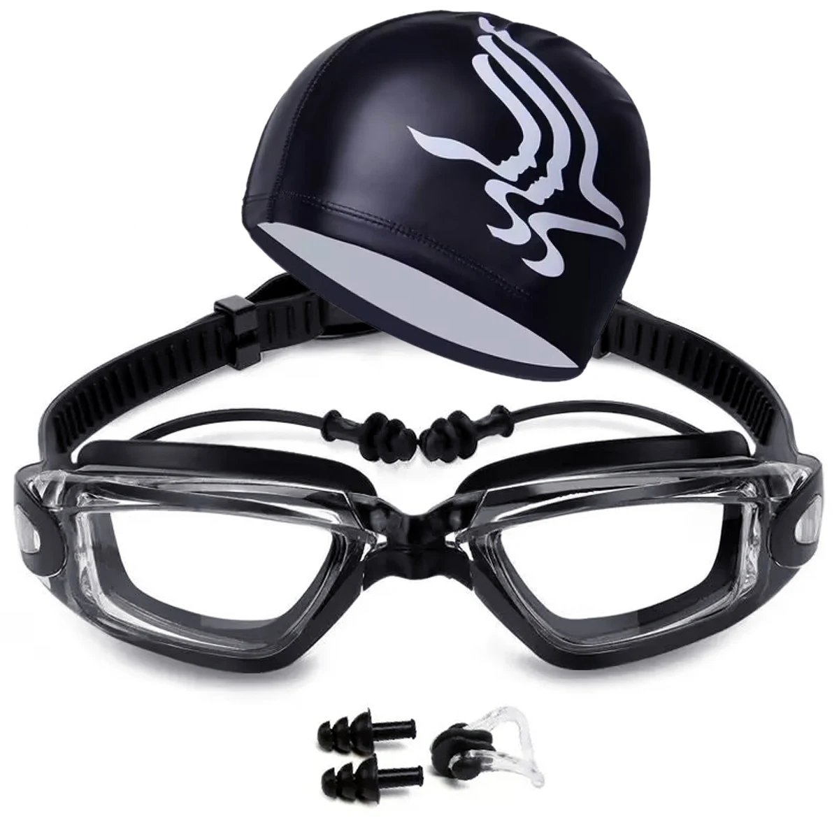 Schwimmbrille für Erwachsene, hochauflösende, beschlagfreie Schwimmbrille, PU-Schwimmkappen-Set, wasserdichte Silikon-Schwimmbrille mit E – Detail 1