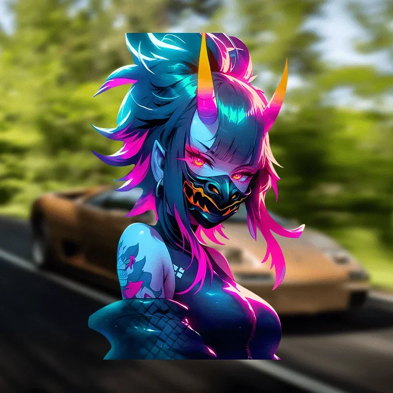 1PC Neon Demon Style Anime Girl Sticker - 15*9.71CM Waterproof Vinyl Decal for Cars/Windows/Laptops | Edgy JDM Fan Accessory