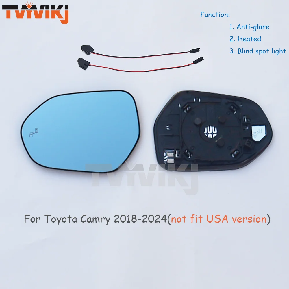 1 pair Side Rearview Mirror Blue Glass Lens with blind spot light For Toyota Camry 2018-2024 not fit USA version anti glare