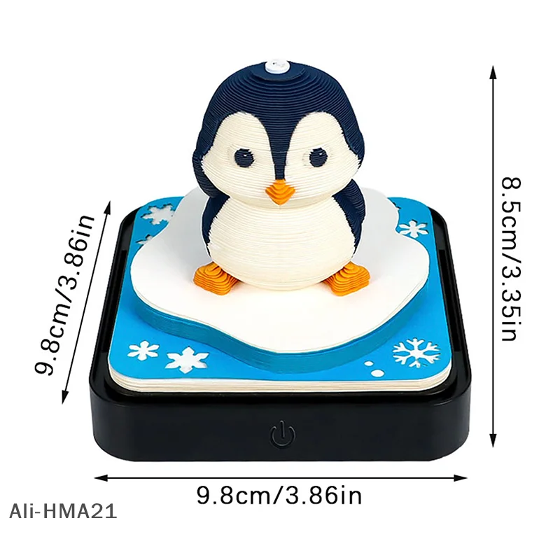 

【H】2026 Desk Calendar With LED Light Penguin Sculpture 3D Tear-away Calendar Paper Carving Notepad Gift Home Desktop Decoration
