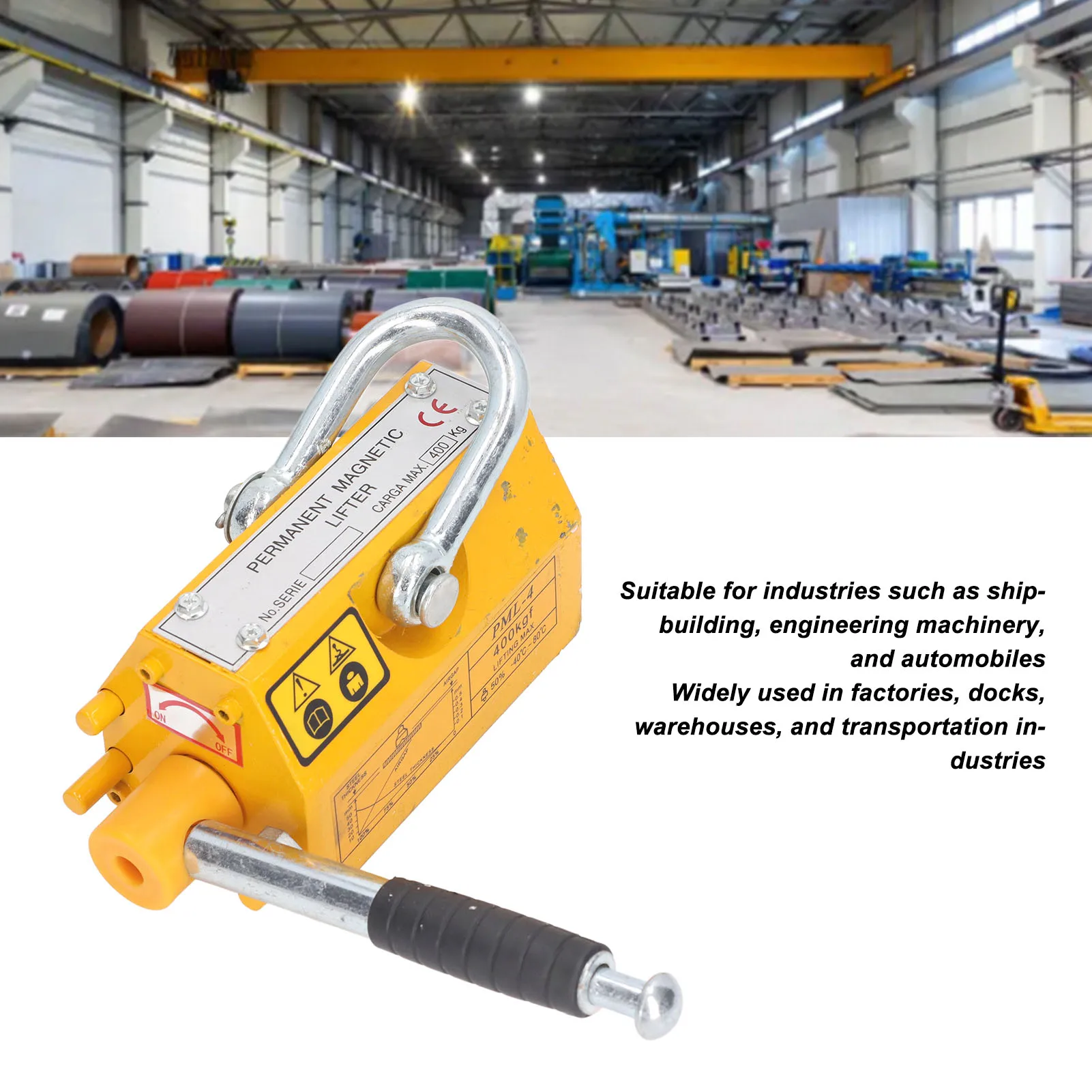 Geevorks Permanent Lift Magnet 400KG Magnetic Lifter with Safety Anti Collision Handle for Factory Dock Warehouse
