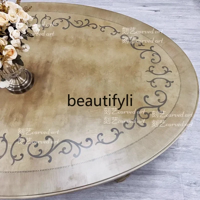 G Fuyi Fei cold green oval coffee table European French solid wood carving coffee table