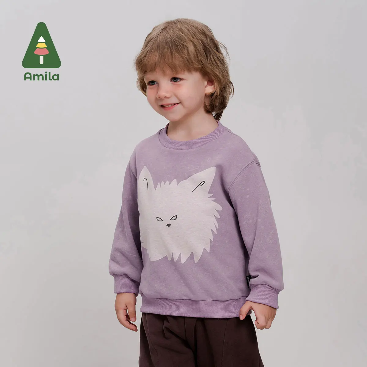 Amila Baby Sweatshirt 2024 Autumn New Boys And Girls Washing Effect Theme Printing Round Neck Soft Loose Casual Children‘s Tops