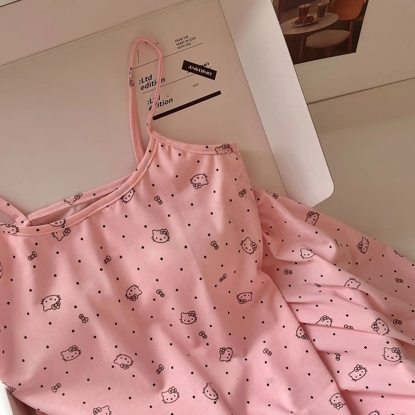 الصيف مرحبا كيتي منامة سانريو أنيمي لطيف فتاة الحمالات السراويل KT الطباعة مجموعة الترفيه الملابس المنزلية طالب نوم #6