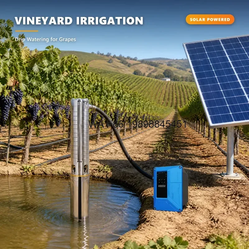 Wmwmnu 3 Inch DC Solar Deep Well Submersible Pump 123m Head 3.8m³/h 1.5HP with MPPT Controller for Farm Drip
