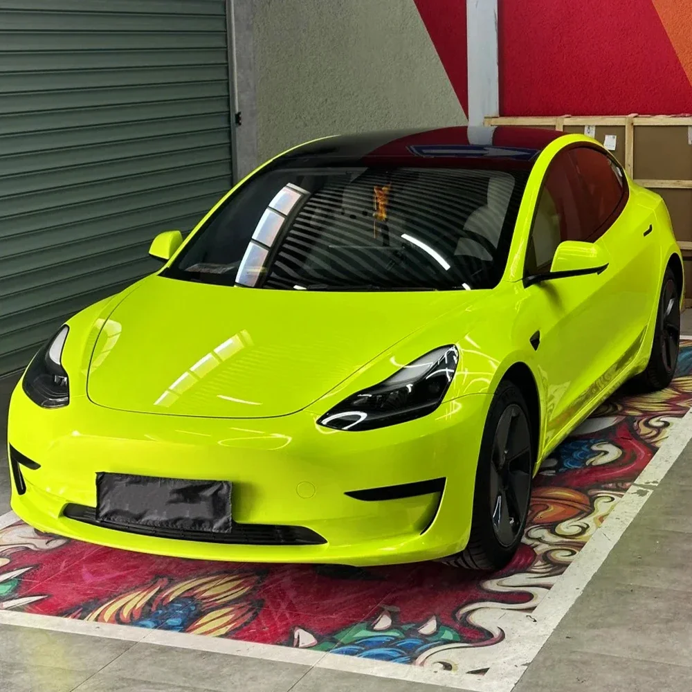 

PET Multicolored Coral Florescent Yellow Car Vinyl Film Auto Wrap Decal With Air Release Technology Car Modification Aceessories