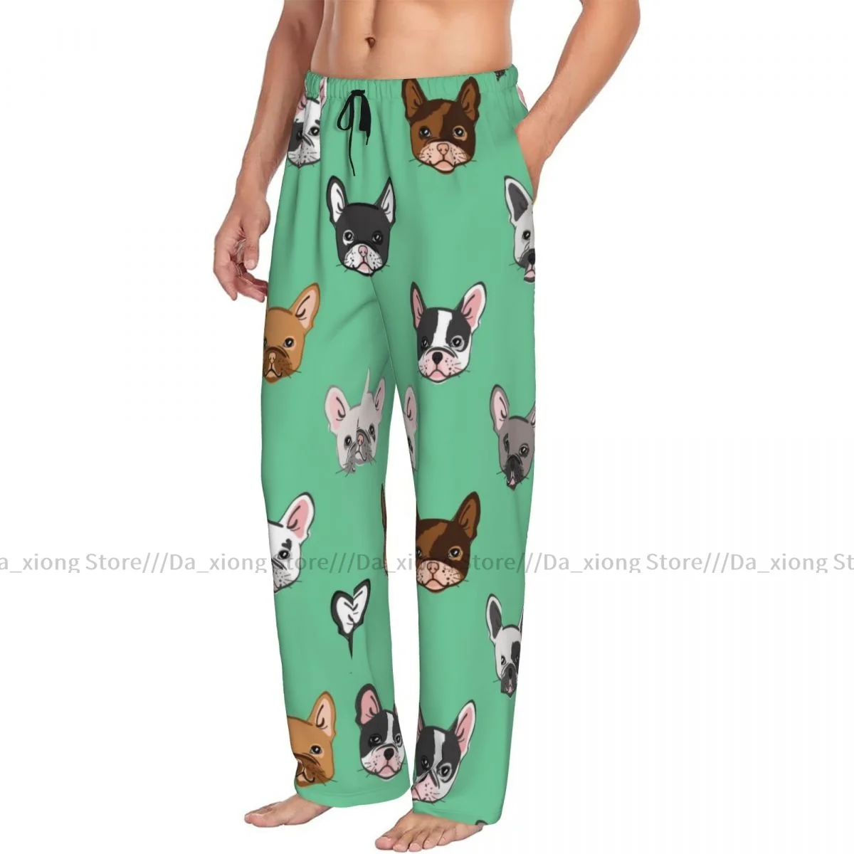 Men's Casual Pajama Sleeping Pants Cute French Bulldog Lounge Loose Trousers Comfortable Nightwear