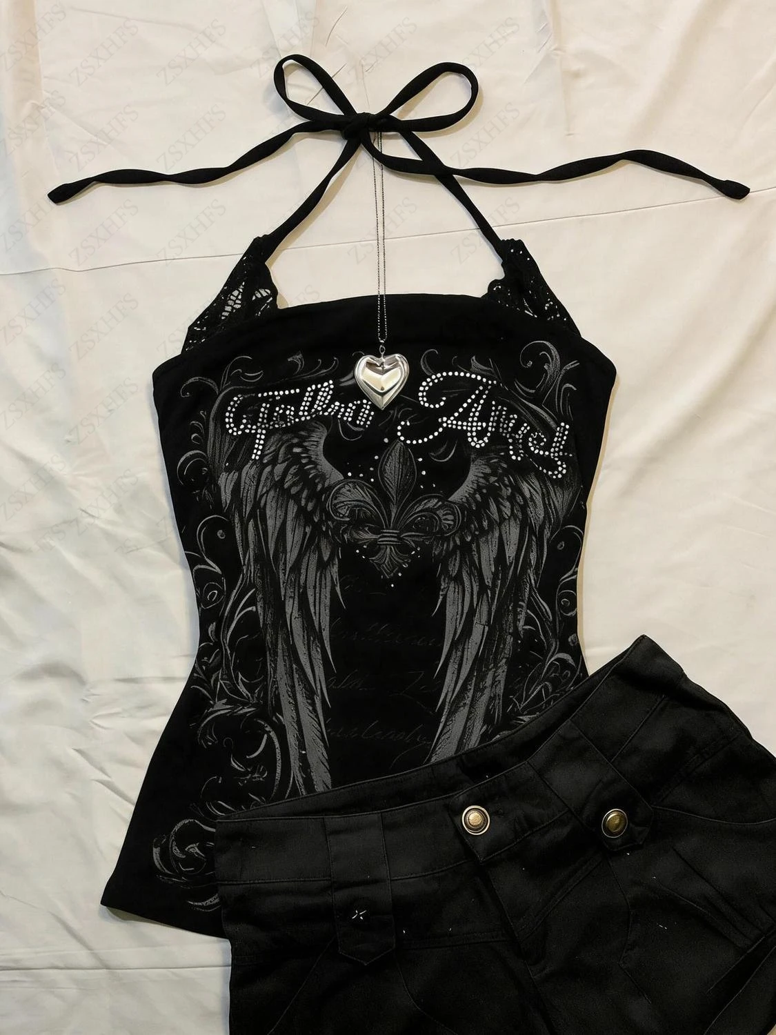 Grunge Gothic Tank Tops Women 2000s Vintage Clothes Punk Cross Wings Camisole Casual Slim Hip hop Tops Femme Aesthetic Sling Top