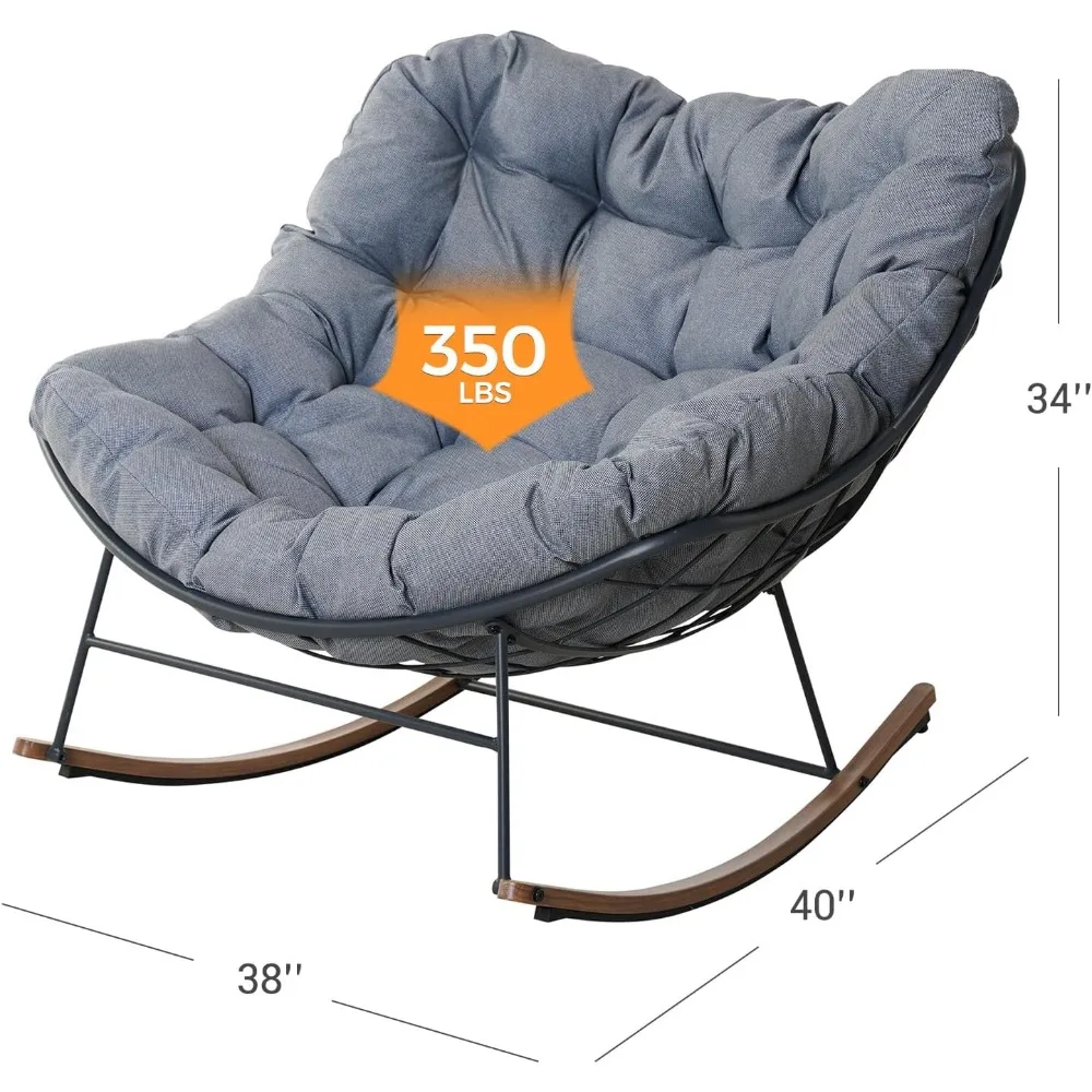 Grand patio Rocking Chair Outdoor, E-Coated Papasan Rocking Chair with Cushion, Outdoor Rocker Recliner Chair for Patio Garden