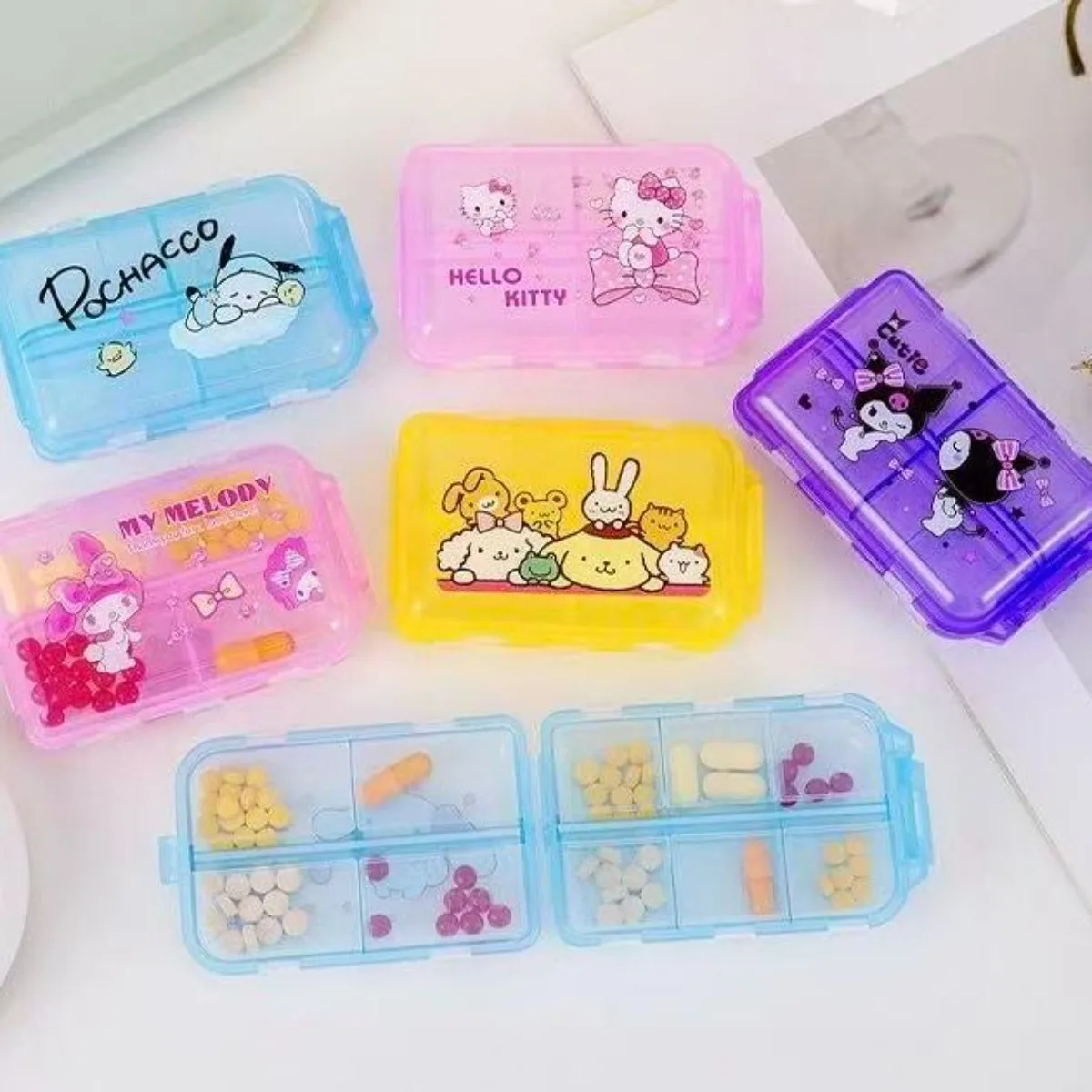 Kawaii Sanrio My Melody Pill Box Daily Portable Small Container Kuromi Cute Travel Anti Moisture HelloKitty Anime