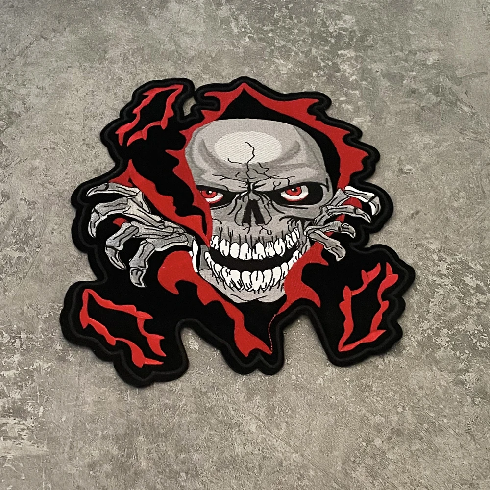 Skeleton Punk Large Embroidery  Patch Back Glue Motorcycle Knight Clothes Decoration Exquisite Cloth Paste DIY  24*29cm