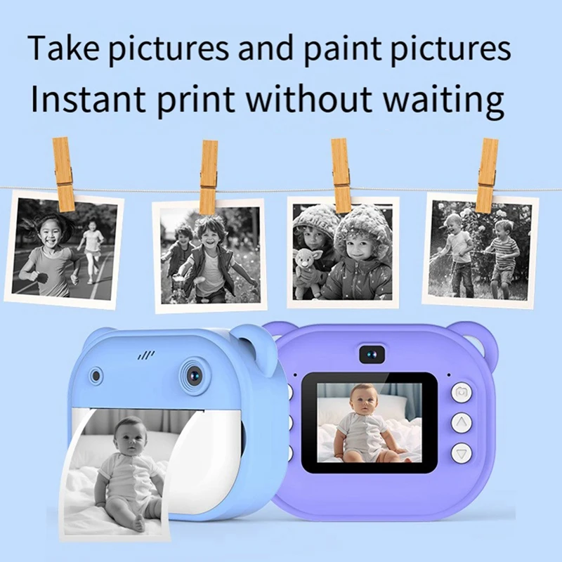 1080P Children Print Camera Dual Camera 240MP One-Touch Printable Camera With 2 Rolls Of 57X25mm Print Paper